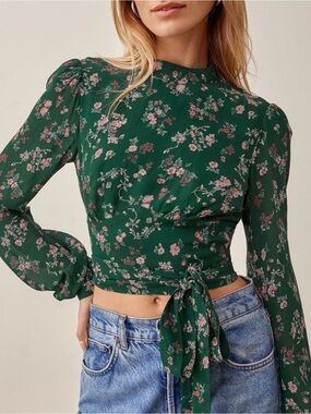 Reformation Raye Top in green floral